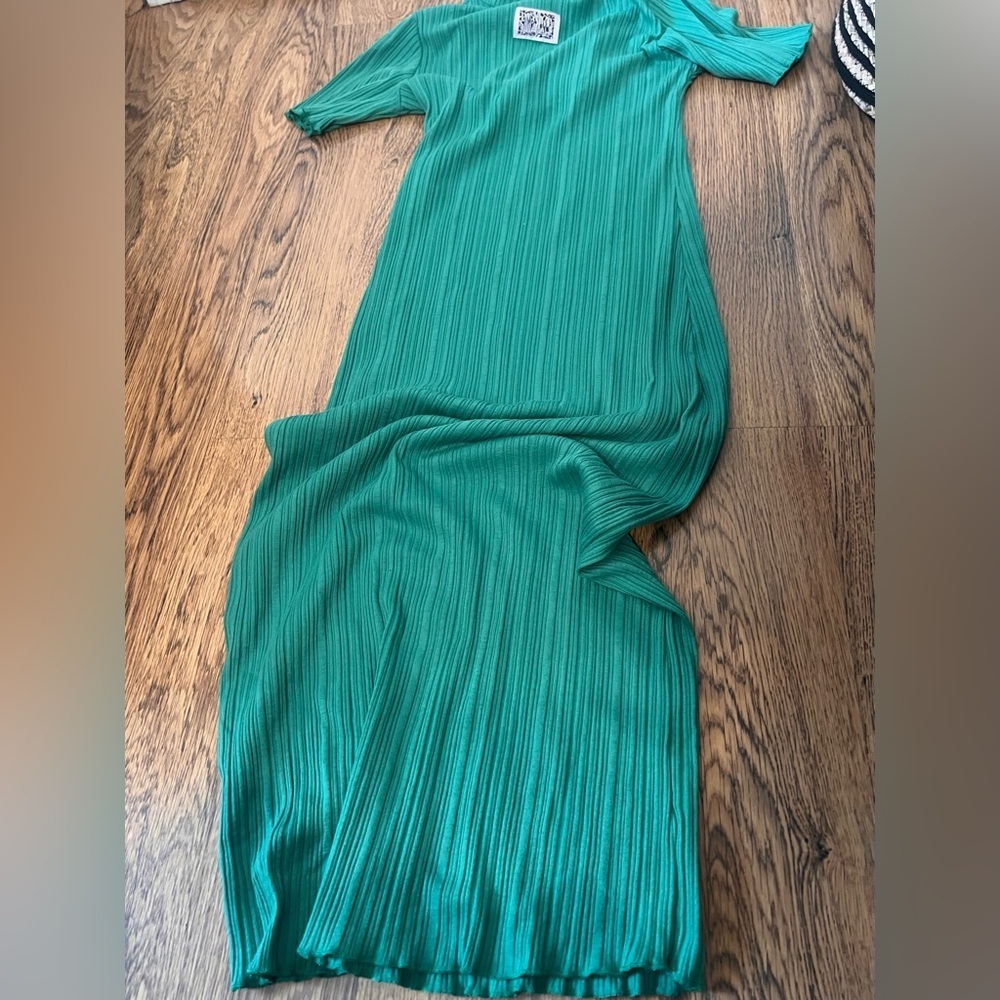 Bimba y Lola ribbed midi dress vibrant green xs fitted lightweight comfy beach - Picture 6 of 9